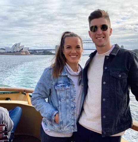 Anne Minter's son, Andrew Harris with his girlfriend, Desirae Krawczyk in Sydney